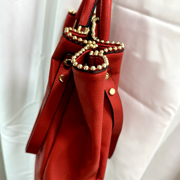 ALEXIS BENDEL RED VEGAN LEATHER GOLD BEAD SATCHEL HANDBAG PURSE - Picture 6 of 14